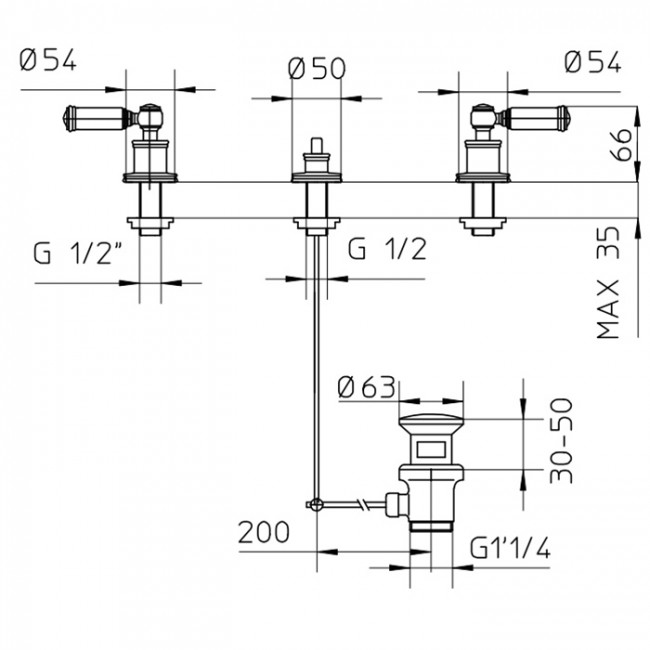 Bossini Z001403.022 Liberty Смеситель для биде, на 3 отв, цвет: античная бронза