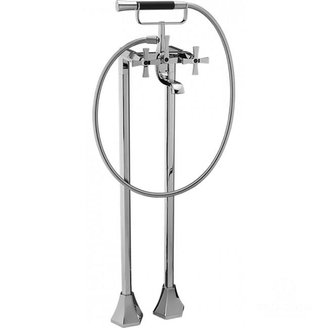 CISAL Cherie Смеситель напольный двухвентильный для ванны с ручной лейкой, держателем и шлангом 150 см, цвет: хром/черный матовый