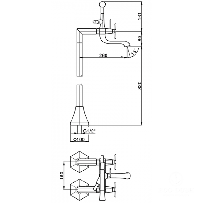 CISAL Cherie Смеситель напольный двухвентильный для ванны с ручной лейкой, держателем и шлангом 150 см, цвет: хром/черный матовый
