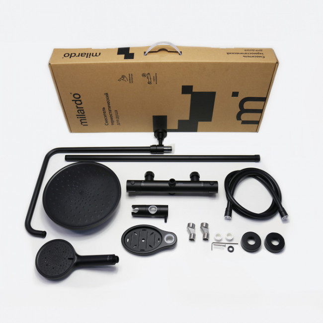 Смеситель термостатический для душа со стойкой и тропической лейкой Milardo Ideal Spa (ILSBLTHM89)