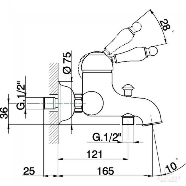 CISAL Arcana Empress Смеситель однорычажный настенный для ванны/душа, цвет: хром