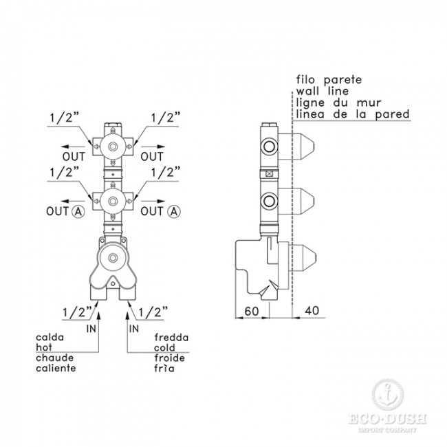 Stella Встраиваемся часть термостатического смесителя на 2 источника