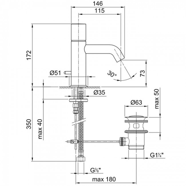 Fantini Nostromo Смеситель для раковины, 1 отверстие, цвет: хром 50 02 E904F