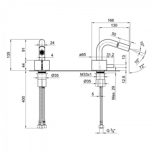 Fantini AF/21 Смеситель для биде, 1 отв., излив: 13 см, цвет: Matt Gun Metal PVD 27 P5 A508WF