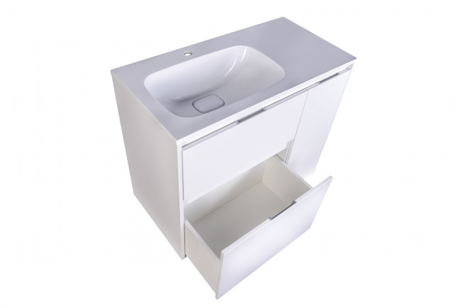 Style Line Тумба с раковиной напольная "Барселона 90" правая (2 ящ.) с выкатной корзиной, Люкс белая, Plus