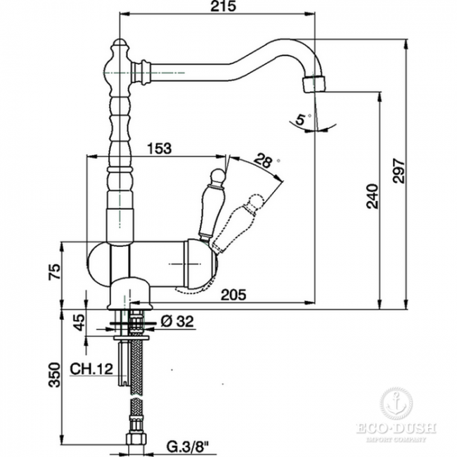 CISAL Arcana Empress Смеситель на 1 отверстие для кухни, цвет: золото CISAL Arcana Empress Смеситель на 1 отверстие для кухни, цвет: золото