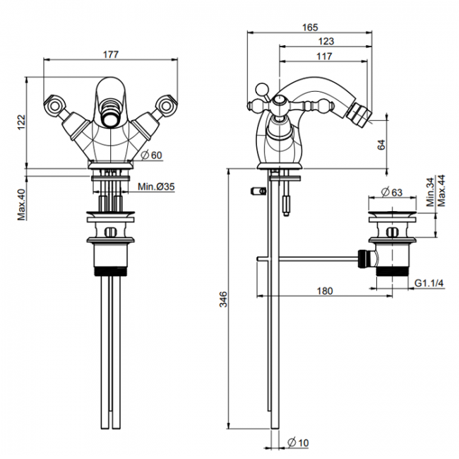 Carlo Frattini Epoque Смеситель для биде F5062/2BR, цвет: бронза Carlo Frattini Epoque Смеситель для биде F5062/2BR, цвет: бронза