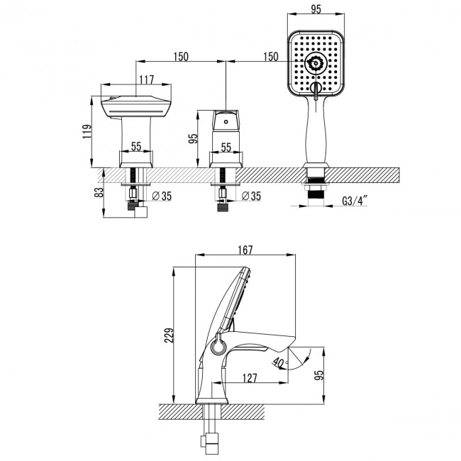 Смеситель на борт ванны Lemark Unit (LM4545C) Смеситель на борт ванны Lemark Unit (LM4545C)