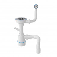 Сифон ULGRAN одинарный, с отводом под стиральную машину, с выпуском 3 ½, круглым переливом и гофротрубой (U-1)