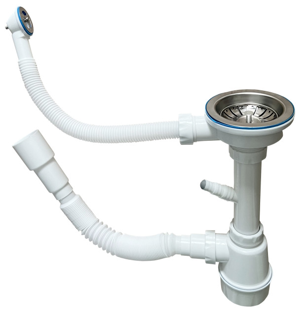 Сифон ULGRAN одинарный, с отводом под стиральную машину, с выпуском 3 ½, круглым переливом и гофротрубой (U-1)