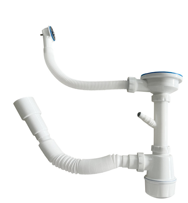 Сифон ULGRAN одинарный, с отводом под стиральную машину, с выпуском 3 ½, круглым переливом и гофротрубой (U-1)