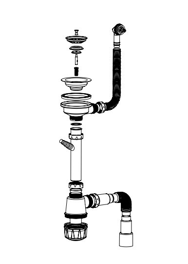 Сифон ULGRAN одинарный, с отводом под стиральную машину, с выпуском 3 ½, круглым переливом и гофротрубой (U-1)