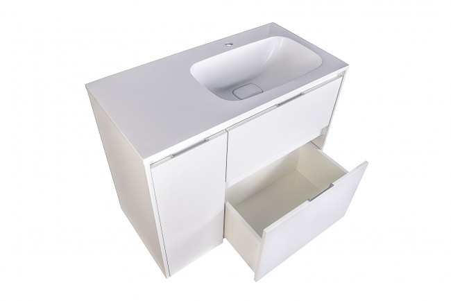 Style Line Тумба с раковиной напольная "Марелла 60" (2 ящ.) Люкс антискрейтч белый глянец, PLUS