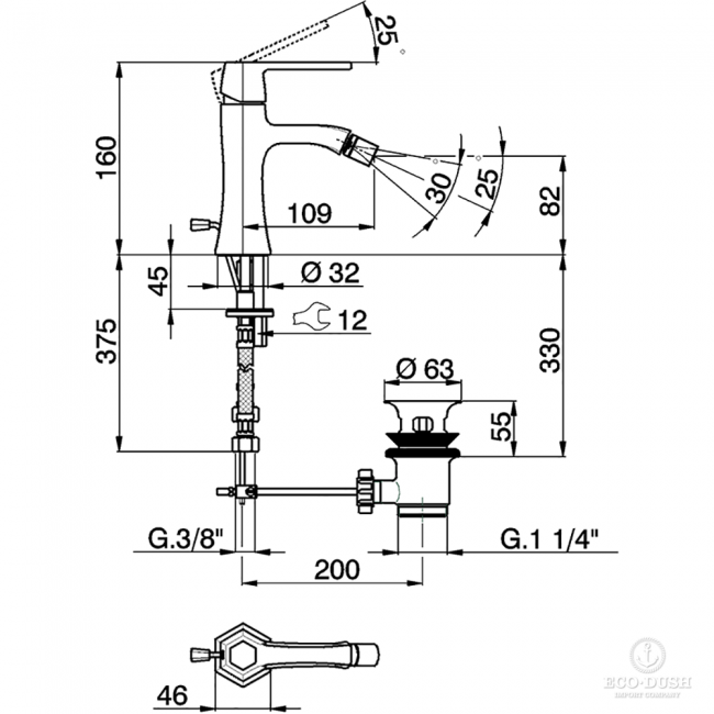 CISAL Cherie Смеситель однорычажный для биде на 1 отверстие с донным клапаном, цвет: золото/черный матовый
