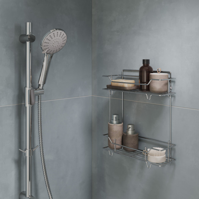 Полка двухъярусная прямая Milardo Grid проволока стальная, хром (GRICS2CM44) Полка двухъярусная прямая Milardo Grid проволока стальная, хром (GRICS2CM44)