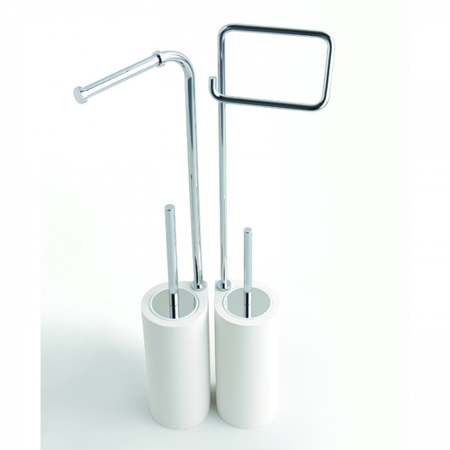 Bertocci Cento Напольная стойка, с туалетным ёршиком и бумагодержателем, цвет: белая керамика/хром