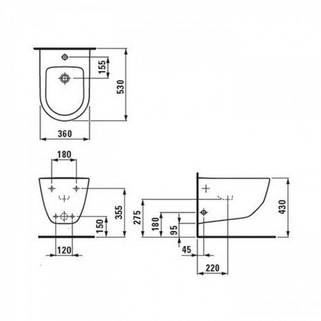 Laufen Pro Биде подвесное 53x36x34.5см, с 1 отв. под смеситель, цвет: белый