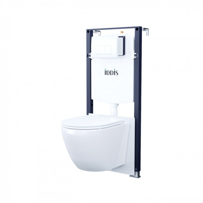 Комплект 3в1: подвесной унитаз, инсталляция и клавиша смыва белая, Basic, IDDIS (BASB030i73)