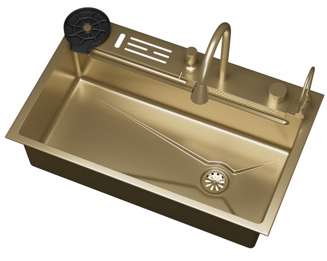Кухонная мойка многофункц. DQ нерж.сталь матовое золото в комплекте со смесителем и аксессуарами (DKS754607)