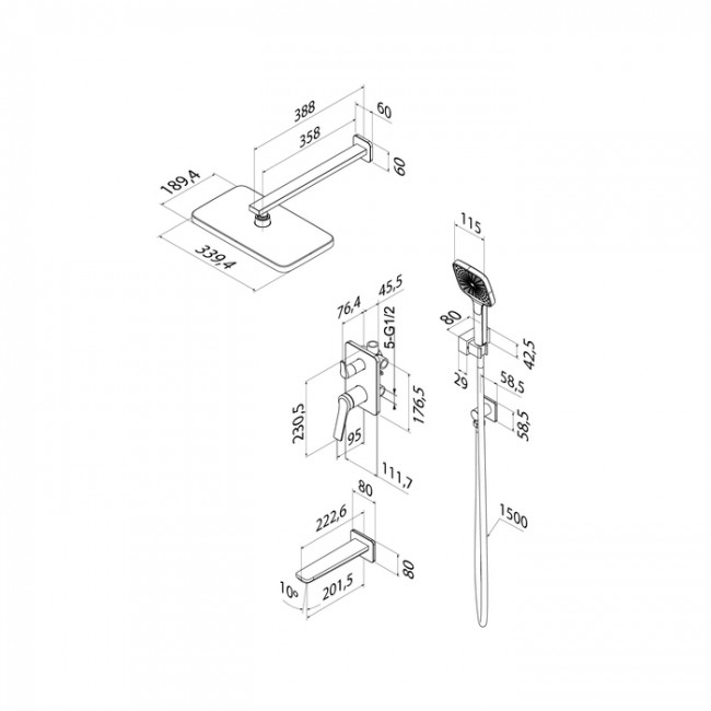 Встраиваемая система с тропическим, ручным душем и изливом, глянцевый хром, Parker, IDDIS, PARSB03i68