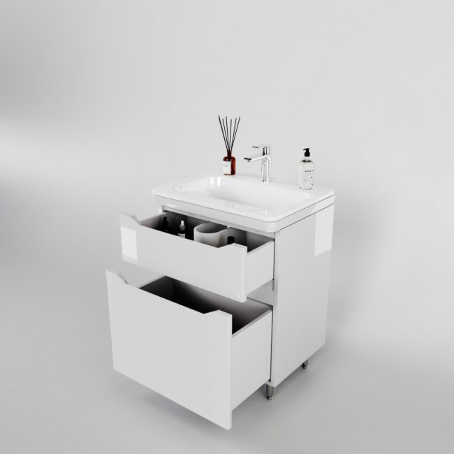 Style Line Тумба с раковиной напольная "Марелла 70" (2 ящ.) Люкс антискрейтч белый глянец, PLUS Style Line Тумба с раковиной напольная "Марелла 70" (2 ящ.) Люкс антискрейтч белый глянец, PLUS