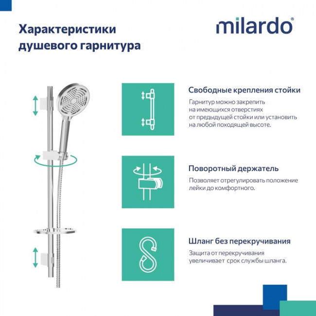 Душевой гарнитур со штангой Milardo Ideal Spa (ILS3C70M16)