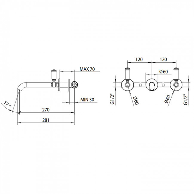 Bossini Z001303.022 Liberty Смеситель для раковины, встраиваемый, цвет: античная бронза Bossini Z001303.022 Liberty Смеситель для раковины, встраиваемый, цвет: античная бронза