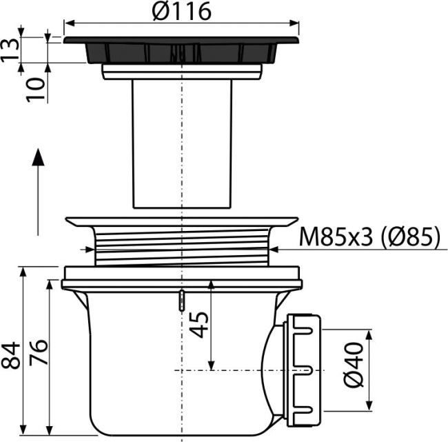 Alcaplast A49Black Сифон для душевого поддона, черный-мат