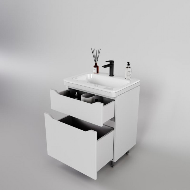 Style Line Тумба с раковиной напольная "Марелла 70" (2 ящ.) Люкс антискрейтч белый матовый, PLUS Style Line Тумба с раковиной напольная "Марелла 70" (2 ящ.) Люкс антискрейтч белый матовый, PLUS