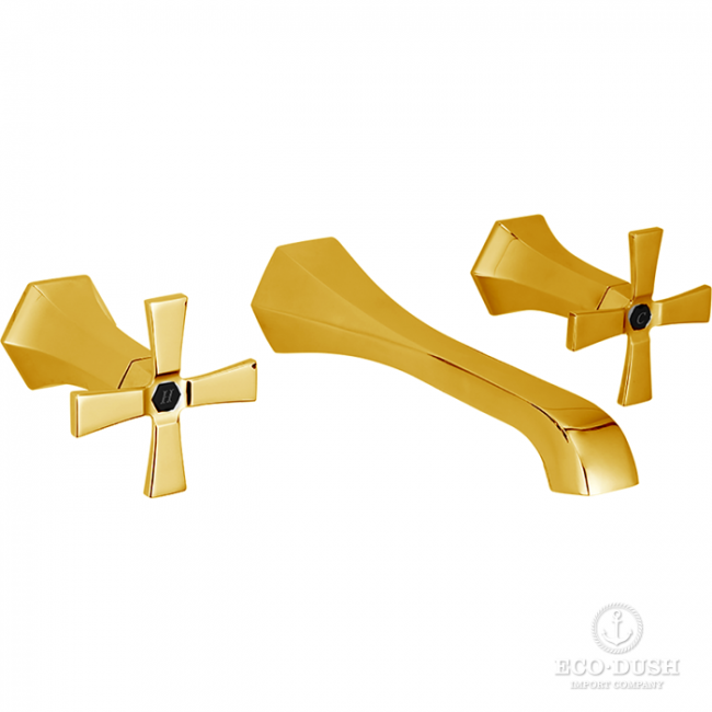 CISAL Cherie Смеситель для раковины на 3 отверстия из стены, излив 200 мм, цвет: золото/черный CISAL Cherie Смеситель для раковины на 3 отверстия из стены, излив 200 мм, цвет: золото/черный