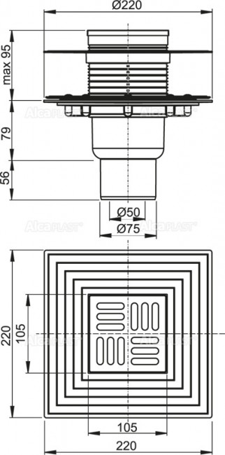 Alcaplast APV2324 Сливной трап 105x105/50/75 мм прямой сток, решетка из нержавеющей стали, фланец из нержавеющей стали, воротник изоляции 2–го уровня, гидрозатвор комбинированный SMART Alcaplast APV2324 Сливной трап 105x105/50/75 мм прямой сток, решетка из нержавеющей стали, фланец из нержавеющей стали, воротник изоляции 2–го уровня, гидрозатвор комбинированный SMART