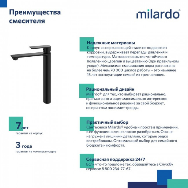 Смеситель для настольного умывальника Milardo Maze чёрный матовый (MAZBL01M01)