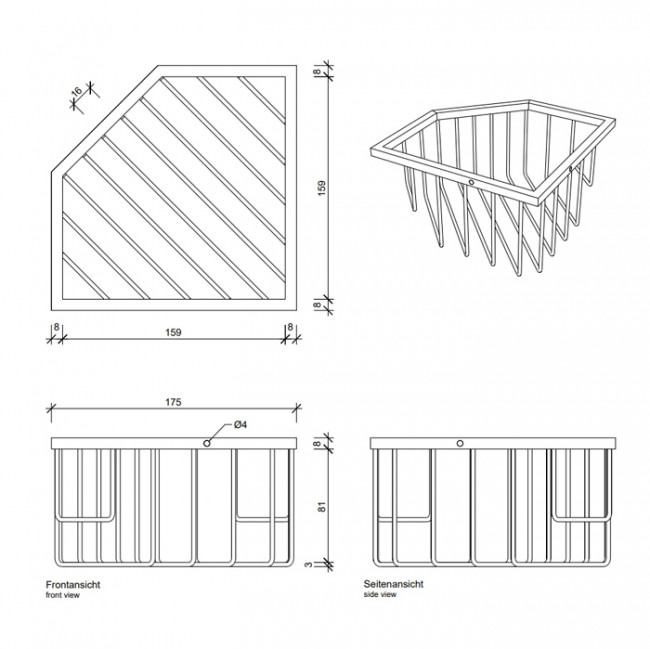 Decor Walther WA ECK1 Корзина универсальная 18x18x9.5см для душа, угловая, подвесная, цвет: хром