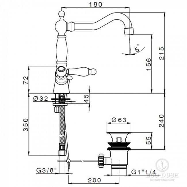 CISAL Arcana Toscana Смеситель двухвентильный для раковины на 1 отв. с донным клапаном, цвет: хром