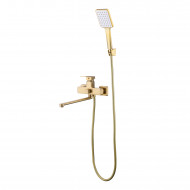 Смеситель Prohanss для ванны и душа универсальный поворотный излив 30 см, золотой сатин (P60.22.03)