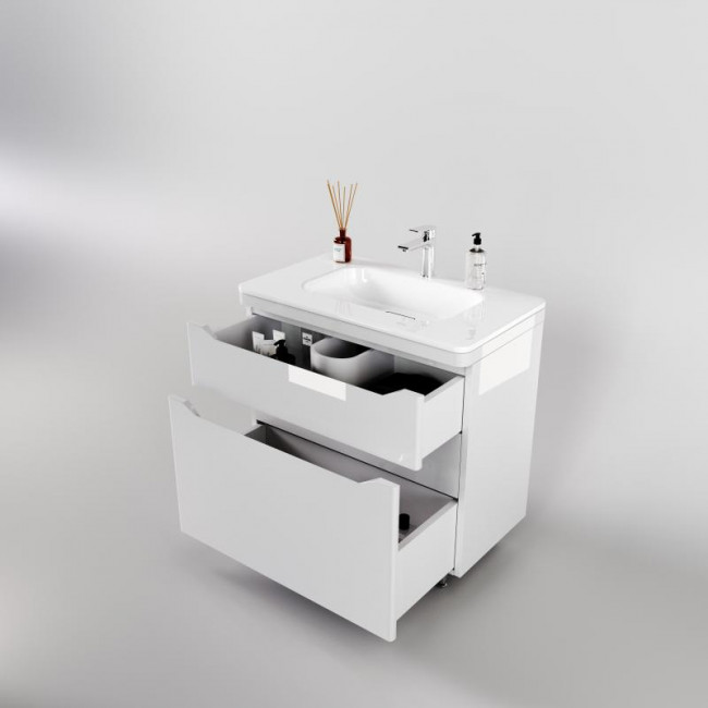 Style Line Тумба с раковиной напольная "Марелла 80" (2 ящ.) Люкс антискрейтч белый глянец, PLUS Style Line Тумба с раковиной напольная "Марелла 80" (2 ящ.) Люкс антискрейтч белый глянец, PLUS