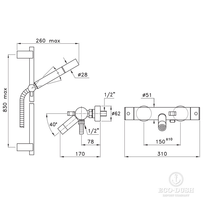 Stella Bamboo Термостатический смеситель для ванны 3267TM/302-6 со ...