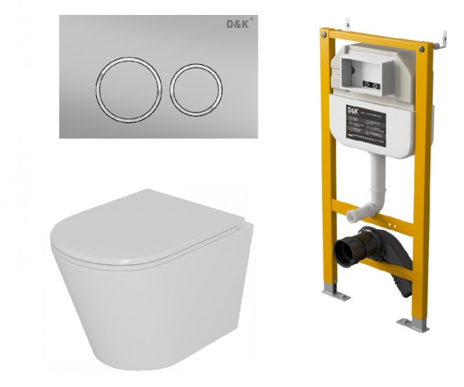 Комплект D&K Унитаз подвесной безободковый (торнадо) DT1026516, Инсталляция DI8050127, Клавиша смыва DB1529002 матовый хром (DS1021613) Комплект D&K Унитаз подвесной безободковый (торнадо) DT1026516, Инсталляция DI8050127, Клавиша смыва DB1529002 матовый хром (DS1021613)