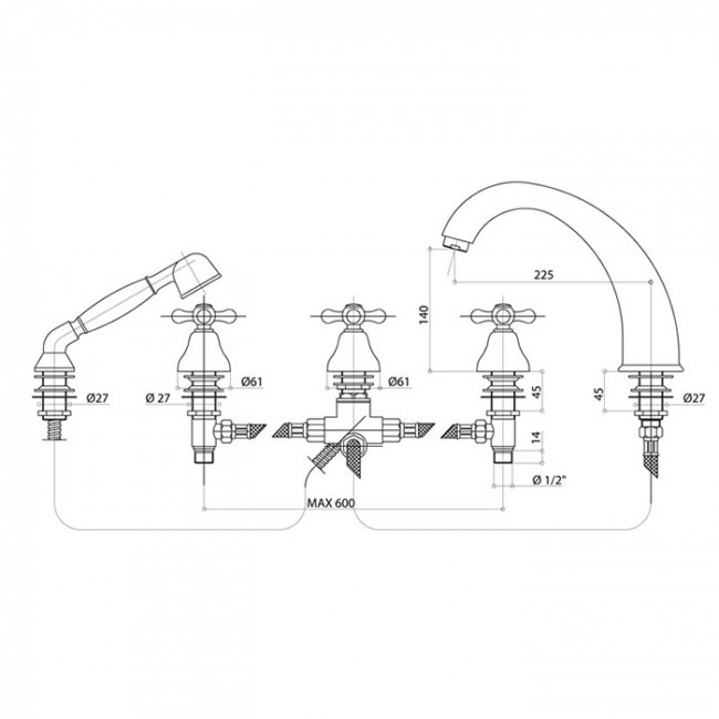 Смеситель для ванны Bongio Axel, цвет: золото 15531OR0D
