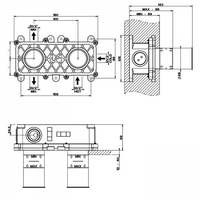 GESSI Parti Incasso Встраиваемая часть для смесителя на 2 выхода 54073#239