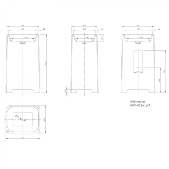 KNIEF Feel Раковина 53х43х90 см, без отв., отдельностоящая, выпуск в пол, цвет: белый матовый