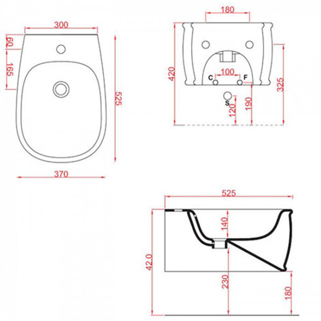 Artceram AZULEY  Биде подвесное 36х52см c креплением, с 1 отв под смеситель, цвет: черный