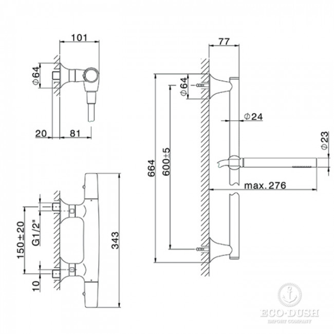 CISAL Vita Термостатиический  смеситель для душа, с ручным душем, цвет: хром