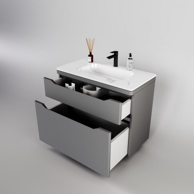 Style Line Тумба с раковиной напольная "Марелла 80" (2 ящ.) Люкс антискрейтч серый, PLUS Style Line Тумба с раковиной напольная "Марелла 80" (2 ящ.) Люкс антискрейтч серый, PLUS