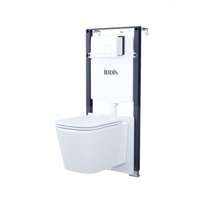 Комплект 3в1: подвесной унитаз, инсталляция и клавиша смыва белая, Basic, IDDIS (BASBI03i73)
