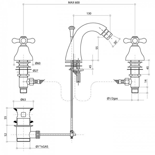 Смеситель для биде Bongio Axel, цвет: золото 15503OR00