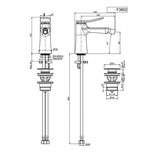 Carlo Frattini Flo' Смеситель для биде, с донным клапаном, гибкая подводка, цвет: хром