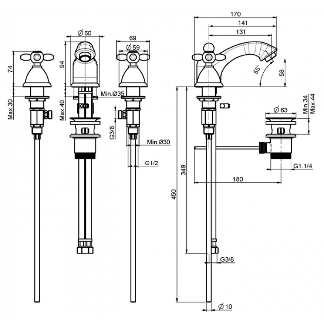 Carlo Frattini Olivia Смеситель на 3 отв. для раковины, цвет: бронза