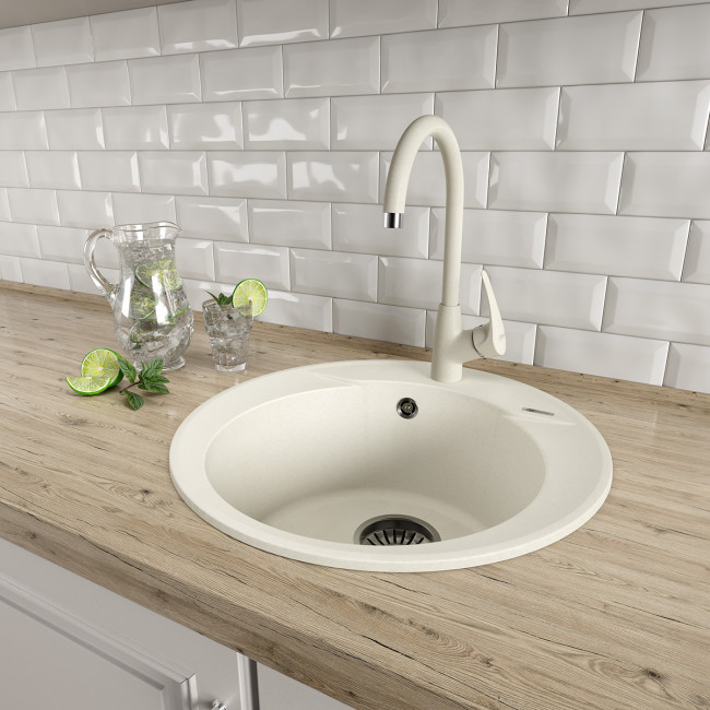 Кухонная мойка Lemark SULA 500 врезная круглая из кварцгранита круглая цвет: Бежевый (9910002)