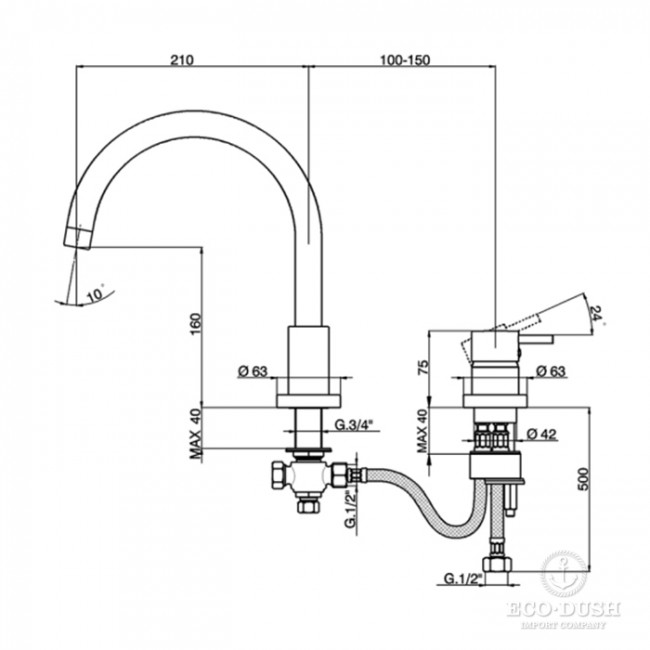 Cisal Less New Смеситель для раковины, на 2 отв., с донным клапаном, излив: 21см, цвет черный матовый